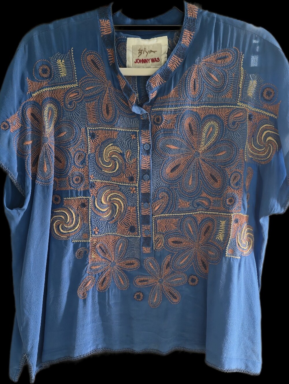 Biya Johnny Was Blue Embroidered.  Size Small, But I wear Large and It Fits Me.